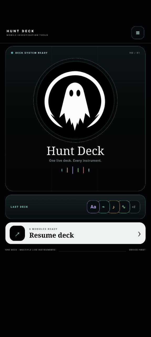 Hunt Deck starter screen showing the Resume deck feature